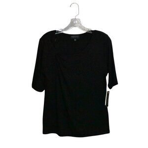 Premise Black Short Sleeve Twist Knot Pullover Viscose Blend Top Size L